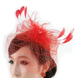 Usine directe petit chapeau tête de mariée européenne et américaine maille cheveux accessoires plume couverture pinces à cheveux arc mariée voile