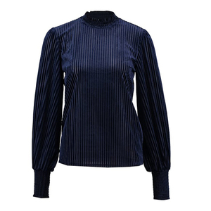 Alibaba Chine Haute Qualité Femmes de Chemise Mandarian Col Long Smocks Manches <span class=keywords><strong>Marine</strong></span> <span class=keywords><strong>Bleu</strong></span> Blouse Pour L'hiver - Product Image 1