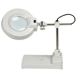 Bán sỉ đèn kính lúp ánh sáng-Lighted white glass 10X desktop magnifying glass LED lifting magnifier 86B magnifying lamp