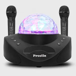 Proolin Pabrik Desain Terbaru 30W Pengeras Suara Keluarga KTV Sistem BT Mikrofon Karaoke Ganda Nirkabel dengan Lampu Disko