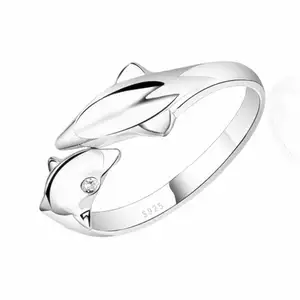 แฟชั่นบุคลิกภาพ925เงินสเตอร์ลิงน่ารัก Dolphin Charm แหวน