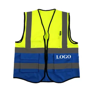 Hi viz reflective blue yellow traffic safety vest with pockets men vest