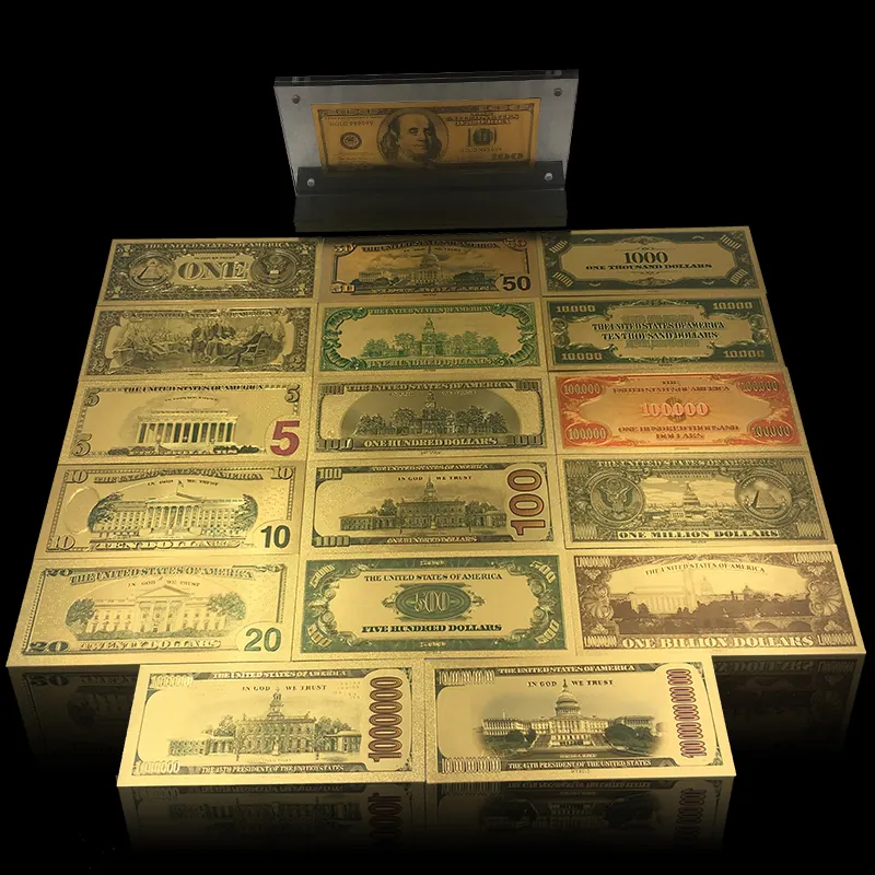 United State souvenir gift money US Dollar 24K gold Banknote set in real curency size