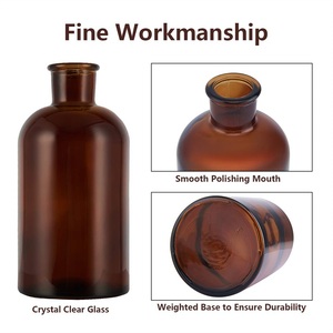 Décoration d'intérieur, <span class=keywords><strong>vase</strong></span> en verre ambré <span class=keywords><strong>rond</strong></span> de 65 ml, <span class=keywords><strong>vase</strong></span> en verre ambré vintage pas cher pour fleurs séchées - Product Image 2