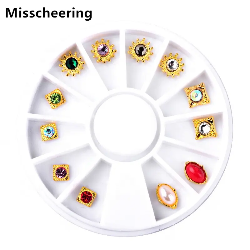 Misscheering 12pcs 3d Alloy Charm Nail Rhinestone Pearl Decorations Design Nail Jewelry Wheel Tools