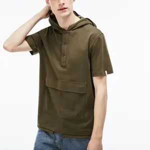 VK热卖定制男士短袖t恤，带帽和大口袋