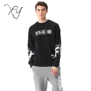 Moda al por mayor 100% algodón tejido negro impresión sudadera sin capucha - Product Image 1