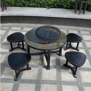 Tavolo con Braciere in Acciaio per Giardino e Patio con Sedie, Braciere Quadrato in Vetro <span class=keywords><strong>a</strong></span> <span class=keywords><strong>Gas</strong></span> Propano, Barbecue, <span class=keywords><strong>Caminetto</strong></span> da Esterno - Product Image 2