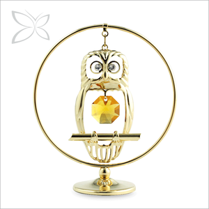 Figura de Búho de Cristal Europeo de Arte Popular con Pequeños Animales Chapados en Oro de Crystocraft, con Cristales de Corte Brillante, Embalaje en Caja de Regalo - Product Image 1