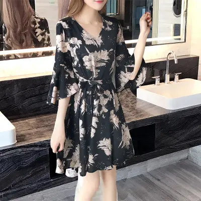 Corea Chic Style Women Fashion Floral Vintage plisat Swing Dresses Summer Half Sleeve Dress abiti da festa retrò