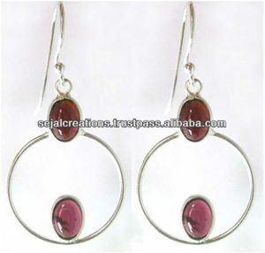 Sterling Silver <b>Garnet</b> Bezel Set <b>Earrings</b> - Product Image 1