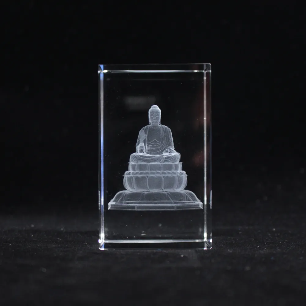 공장 가격 크리스탈 부처님 동상 새겨진 3d 레이저 컷 크리스탈 큐브