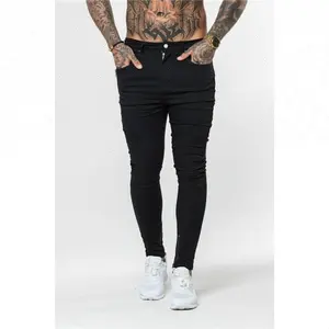 Royal Wolf Spray Denim Jeans Produsen Hitam Bagian Sela Paha Model Drop Leg Zip Celana Jeans Pria Skinny Jeans