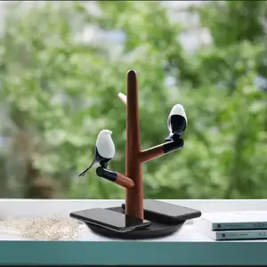 Ağaç Dalları Tasarım Led masa lambası Doğal katı ahşap Yapılmış masa Lambası ile iki hızlı kablosuz şarj cihazı