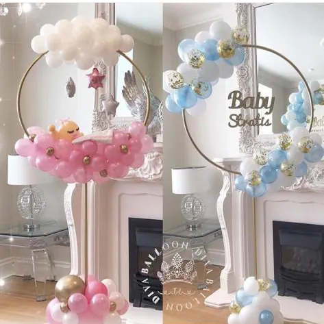Suporte de flor de exibição redonda pequena plinth com balão para eventos de casamento