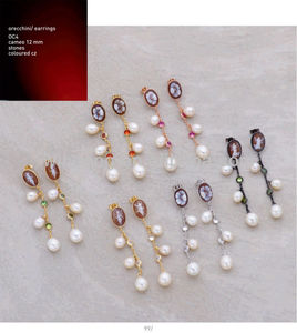 En gros 925 Élégant En Argent Sterling Fait Main Camée Et Perle Boucles D'oreilles Faites en Italie OC4 camée 12mm - Product Image 1