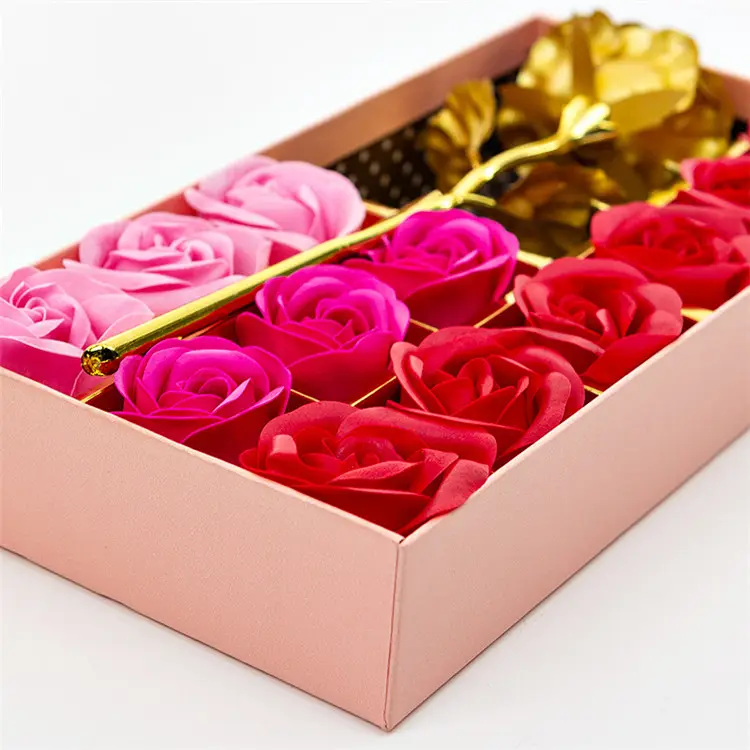 12 Pieces Soap Rose Flower 24K Golden Rose Gift Box Girlfriend Practical Creative Romantic Gold Foil Rose Birthday Gift Valentin