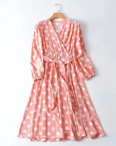 Bellissimi Abiti Casual Coreani per Ragazze, Lunghezza <span class=keywords><strong>Midi</strong></span>, con Volant, Traspiranti, Ecologici, Vita Naturale Stampata a Pois - Product Image 5
