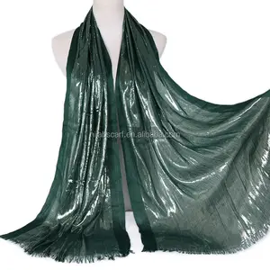 Summer Shimmer Sliver Shawls Fashion Women Muslim Tudung Lurex Glitter Cotton Tassel Hijab Scarf