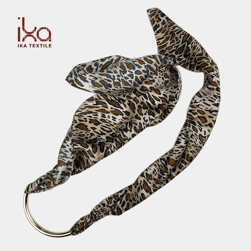 Marca alemã de exportação personalizar 100% seda sarja leopardo impressão colar de tubo metálico lenço