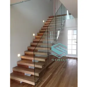 ストレート木製階段でガラス手すり炭素鋼ストリンガー