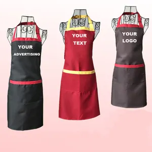 Free Shipping Customized Your Logo Adjust Halter Custom Apron with colored rim 2 front pockets you can print your logo on top