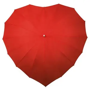 Parapluie droit en fibre de verre, 16 plis, couleur rouge, en forme de cœur, offre spéciale