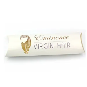 Logotipo de la empresa impreso almohada cajas de papel de arte de la armadura del pelo de embalaje personalizado para el cabello reciclable de recubrimiento UV barnizado en relieve