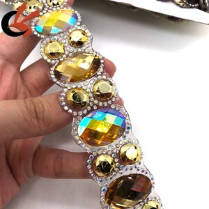Nuevo amarillo AB resina diamantes de imitación adornos cinta apliques hierro-en para ropa de Carnaval y decoración de bolsos - Product Image 1