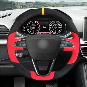 مخصص أحمر أسود الجلد المدبوغ غطاء عجلة القيادة ل سيات ليون 5F Mk3 إيبيزا 6J أرونا الحمراء 2013 2014 2015 2016 2017 2018