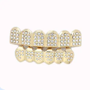 बीओडी गहने थोक व्यापारी सोने के रंग पूर्ण हीरा दांत grillz TG017