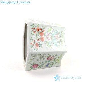 RYSZ12  Pot à fleurs hexagonal en céramique antique peint à la main avec motif floral Famille Rose - Product Image 3