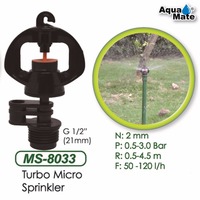Sprinkler pertanian jarak jauh tipe MS-8031 berbahan ABS, penggerak gigi 360 derajat, turbo, osilasi mikro putar penuh lingkaran, dan sistem pop-up.