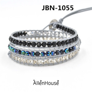 2014 joyería de Moda <span class=keywords><strong>para</strong></span> hombres y mujeres de tres capas de <span class=keywords><strong>la</strong></span> piedra preciosa pulsera de cuero - Product Image 1