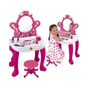 2-in-1 Vanity Set Girls Toy Makeup Accessories with Working Piano & Flashing Lights, Big Mirror, Cosmetics