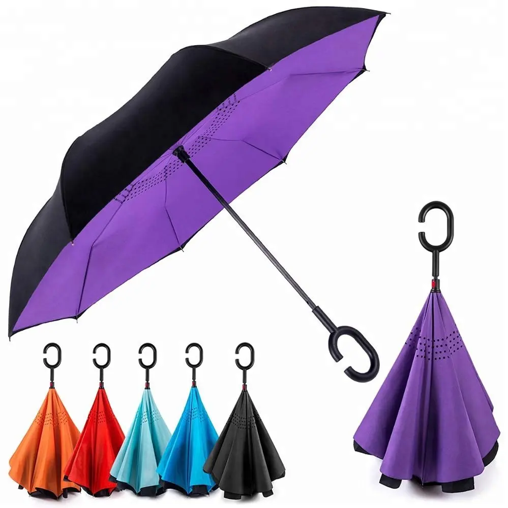 Wholesale 23 25 27 30 Inch C Handle UV Protection Automatic Inverted Umbrella Large Purple