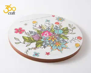 Chinese Supplier Wholesale Flower Painting MDF Wood Round Cheap Table Placemat With Cork Back