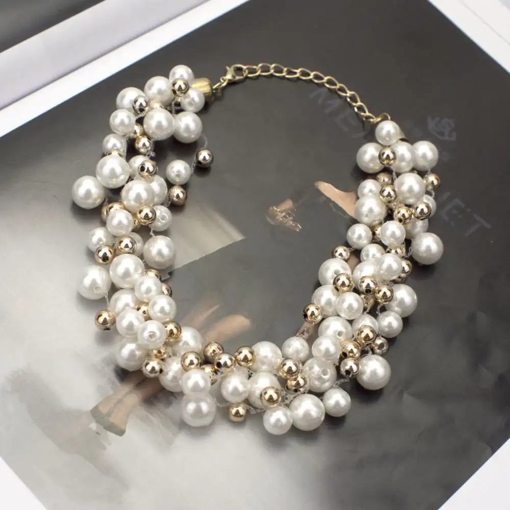Hansidon colar de contas de ouro, colar com pingente de pérola gargantilhas moda feminina colar de pérolas imitação de jóias de casamento