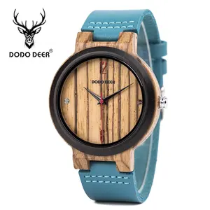 DODO DEER-Reloj de madera personalizado para hombre, pulsera de cuero japonés OEM, azul, caja 2035, MIYOTA, 2020, envío directo
