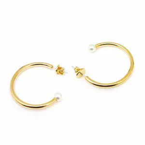 Gemnel Latest retro Dubai 18k gold jewelry simple shell pearl hoop earrings