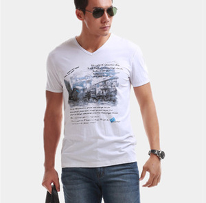 Servicio del OEM con cuello en V Impreso barato Plain White <span class=keywords><strong>T</strong></span> -shirts - Product Image 2