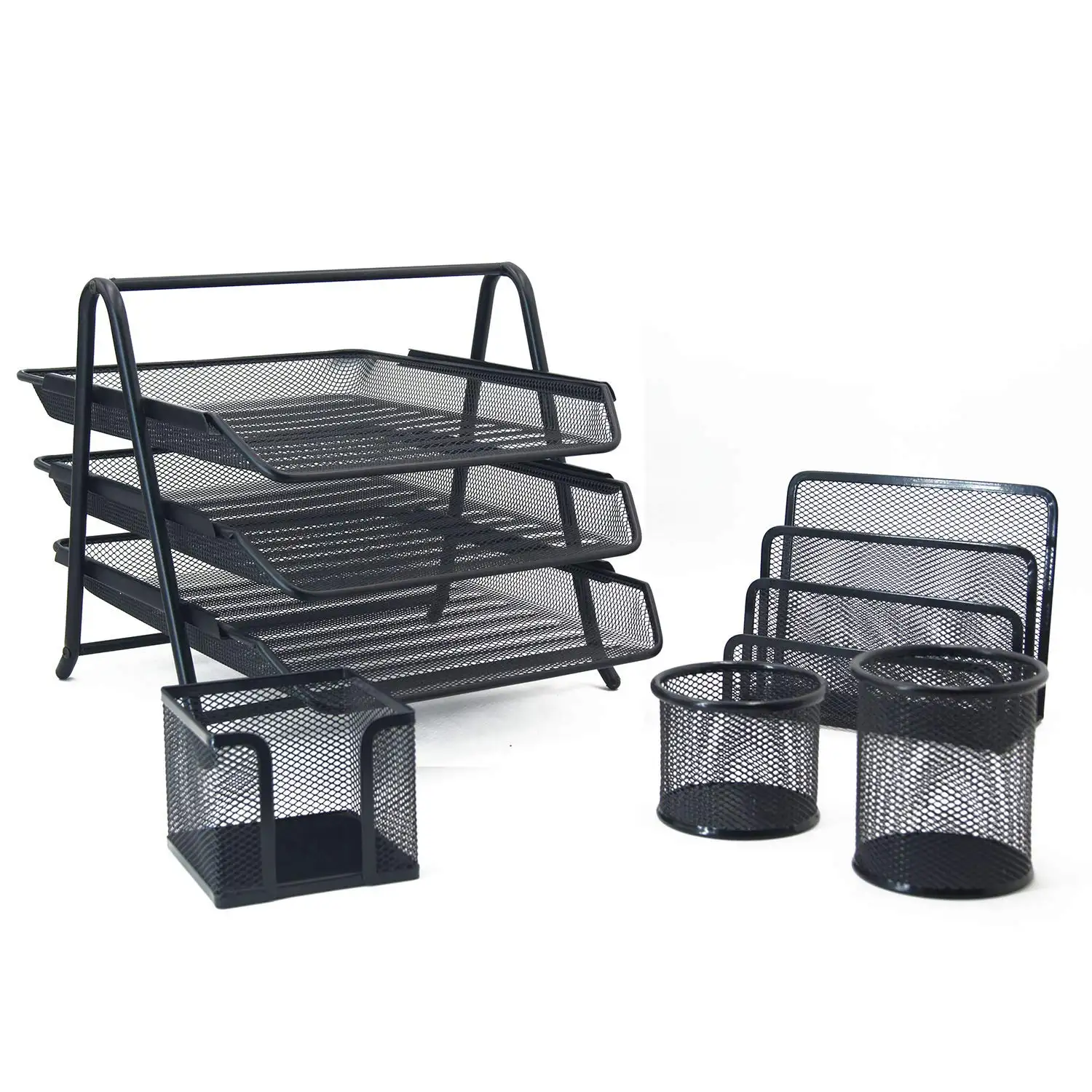 Best Selling hot Wideny powder coated school office organizer stationery mesh metal wire steel 5pcs file tray desk set