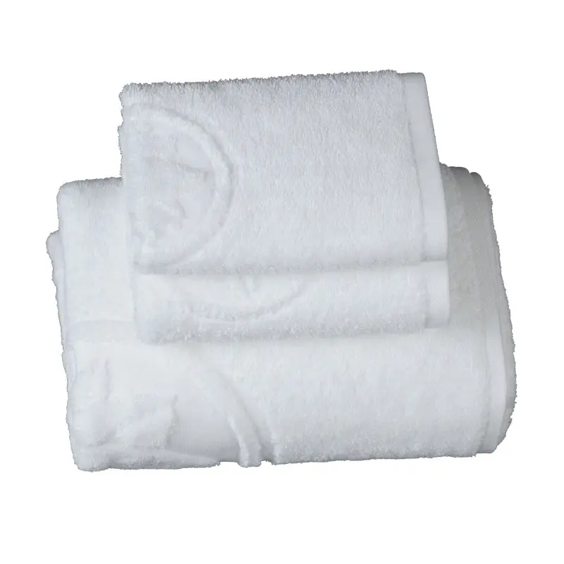 Wholesale 100% Cotton jacquard hotel bath towel set with face towel customised logo and embossed hand towel