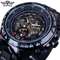 Montre mécanique squelette de luxe pour homme Winner, en or et argent, avec bracelet en maille, à remontage manuel, Montre Homme