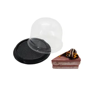 थोक दौर काले पारदर्शी ढक्कन के साथ डिस्पोजेबल पीपी नीचे प्लास्टिक कप केक प्रदर्शन ट्रे केक खाद्य कंटेनर पैकेजिंग