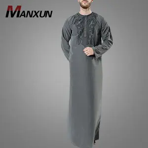 高品质现代设计阿联酋沙特Thawb Jubba刺绣男士Thobe伊斯兰男士服装