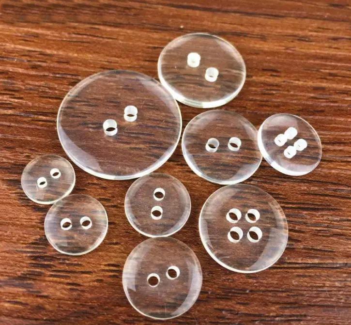 도매 2/4 구멍 폴리 에스테르 플라스틱 버튼 투명 수지 버튼 셔츠