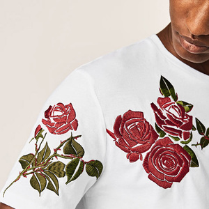Ordine all'ingrosso Nature 100% Cotone Bianco Rosa Ricamato Dimagrisce Mens T Shirt - Product Image 2