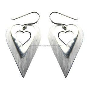 Textured Gemstone Solid 925 <b>Sterling</b> <b>Silver</b> <b>Heart</b> French Hook <b>Earrings</b> Handmade Vintage Style Wholesale Jewellery Casa De Plata - Product Image 1