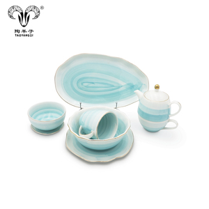 Barato al por mayor de <span class=keywords><strong>oro</strong></span> de la boda vajilla platos sets/16pcs 32pcs gres vajilla con color rosa y azul de vajilla - Product Image 3